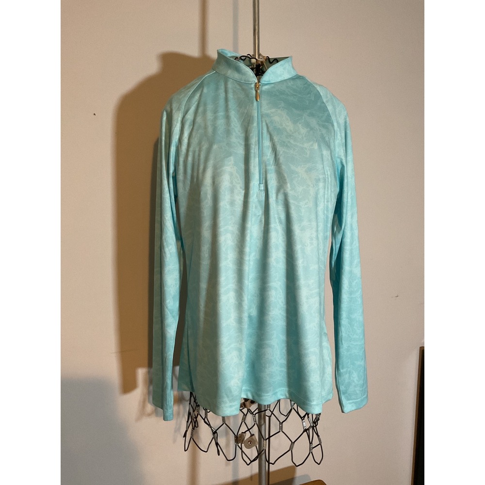 Greg Norman SolarXP PlayDry Quarter Zip Pullover Aqua Blue Marble Print‎ Mens M